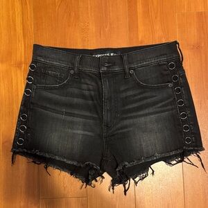 Express Dark Denim Jean Shorts with Grommet Accents